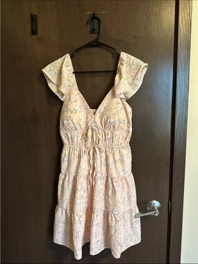 Floral Tie-Front Ruffle Mini Dress in Light Pink
